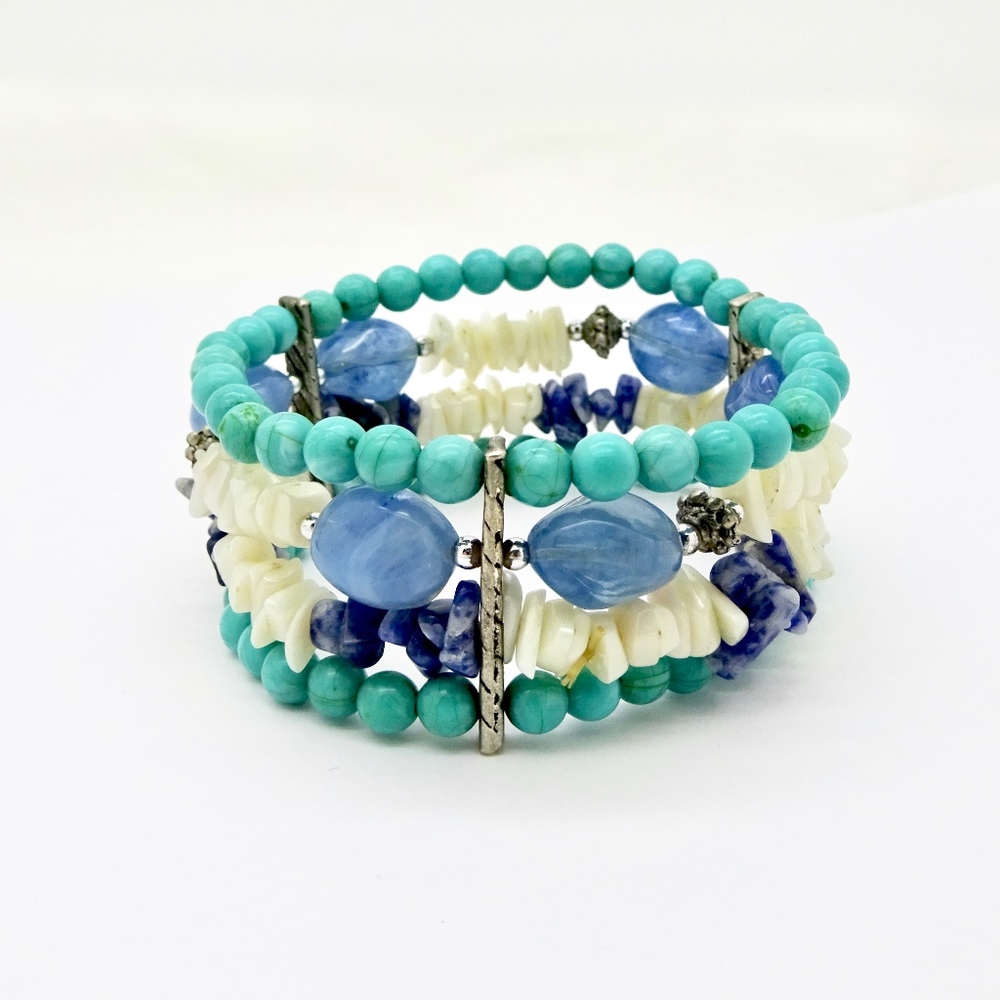 TURQUOISE LAPIS SHELL STRETCH BRACELET
